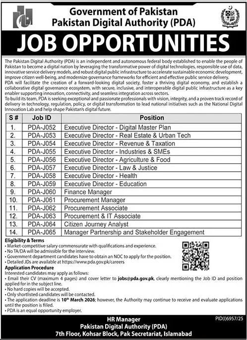 Pakistan Digital Authority (PDA) Jobs