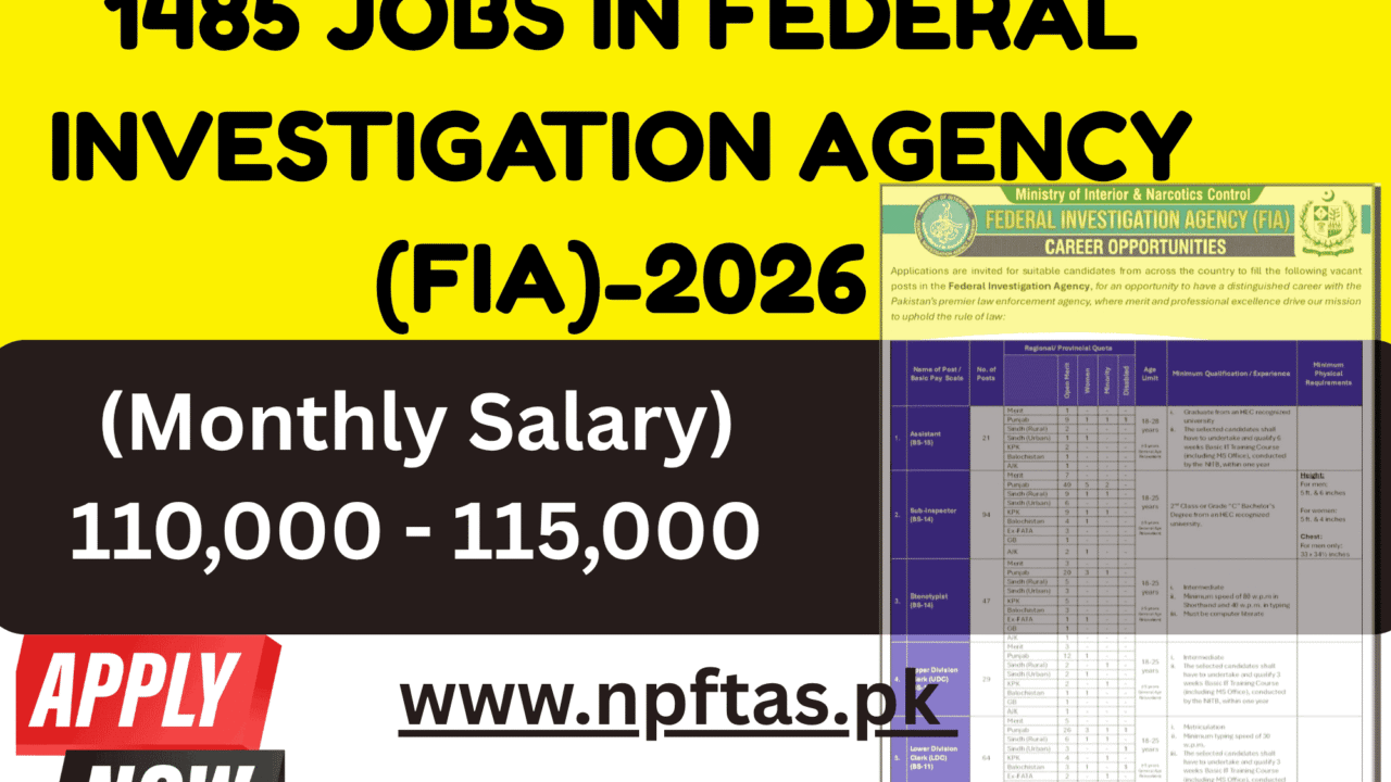 1485 FIA Jobs in Federal Investigation Agency -2026